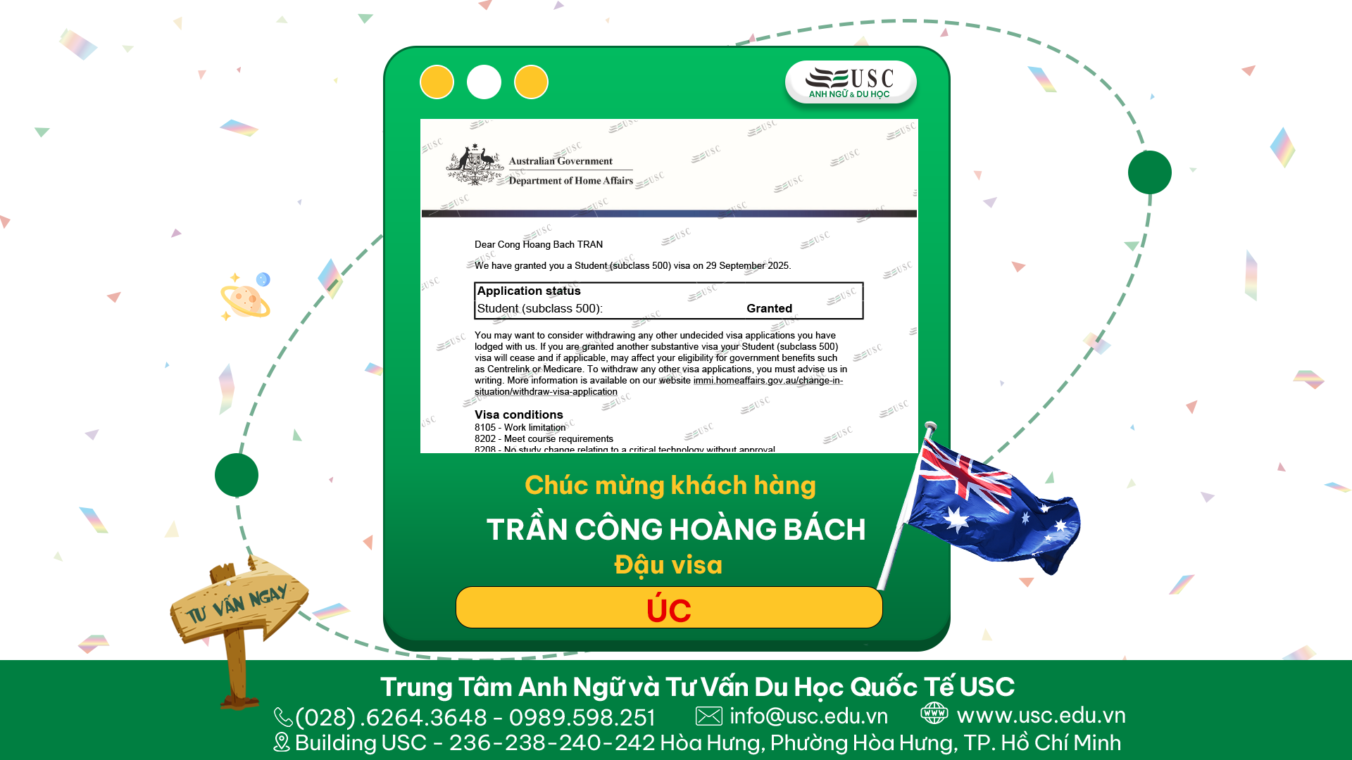 CHÚC MỪNG KHÁCH HÀNG CỦA USC ĐÃ ĐƯỢC LÃNH SỰ QUÁN ÚC CẤP VISA