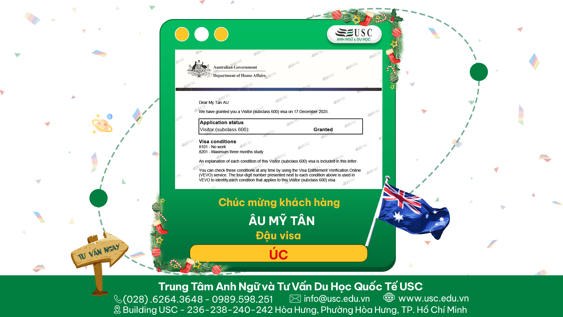 CHÚC MỪNG KHÁCH HÀNG CỦA USC ĐÃ ĐƯỢC LÃNH SỰ QUÁN ÚC CẤP VISA